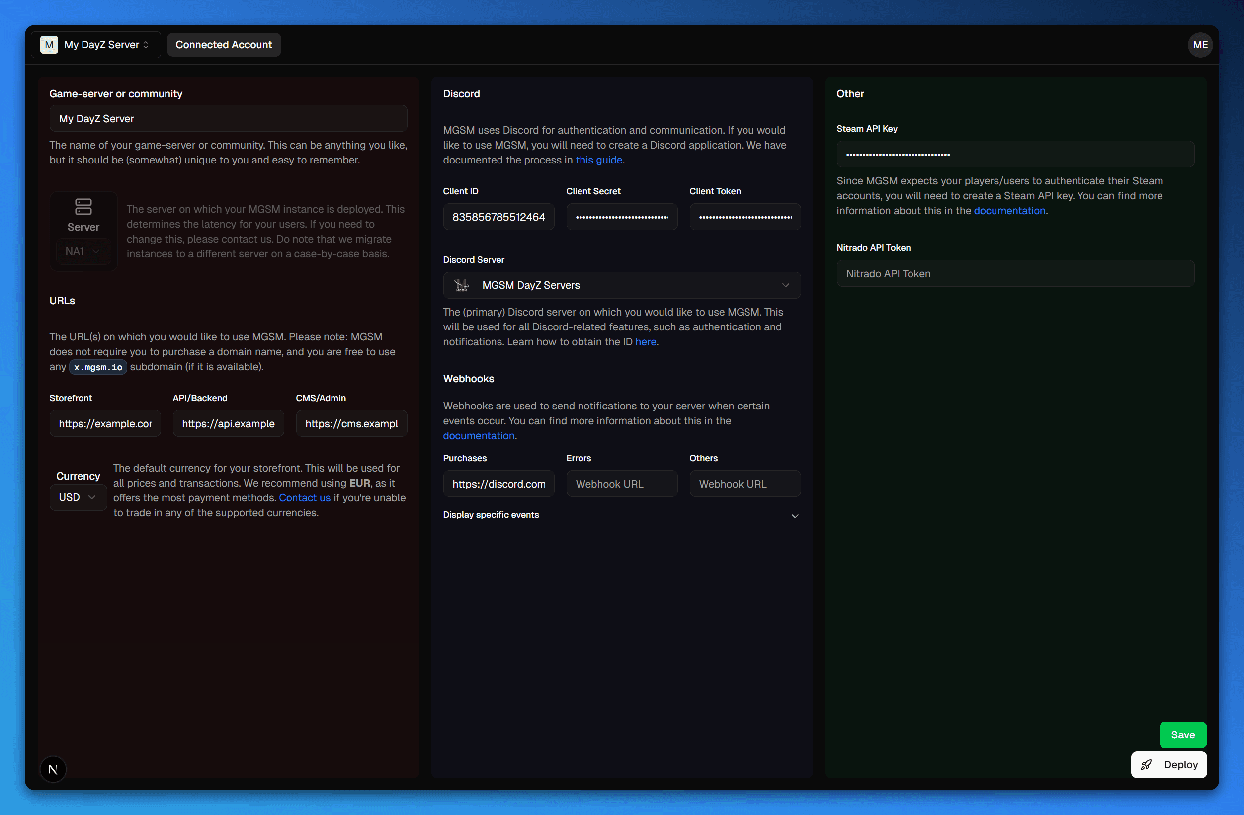 Instance Settings